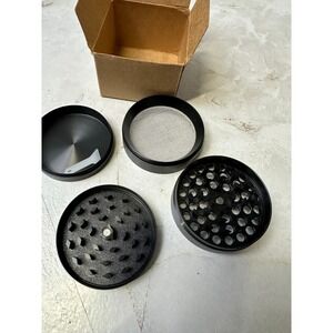 2.3/8" - 4 Piece Metal Dry Herbal Leaves‎ Spice Garlic Grinder Crusher Black New